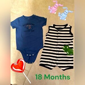 Lot of 2 Outfits 18 Months Blue and Striped Blue bubble suits 2 Baby Onesies Set